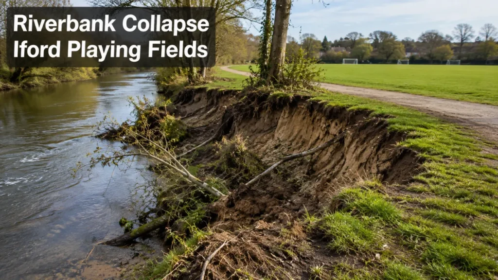 riverbank collapse iford playing fields